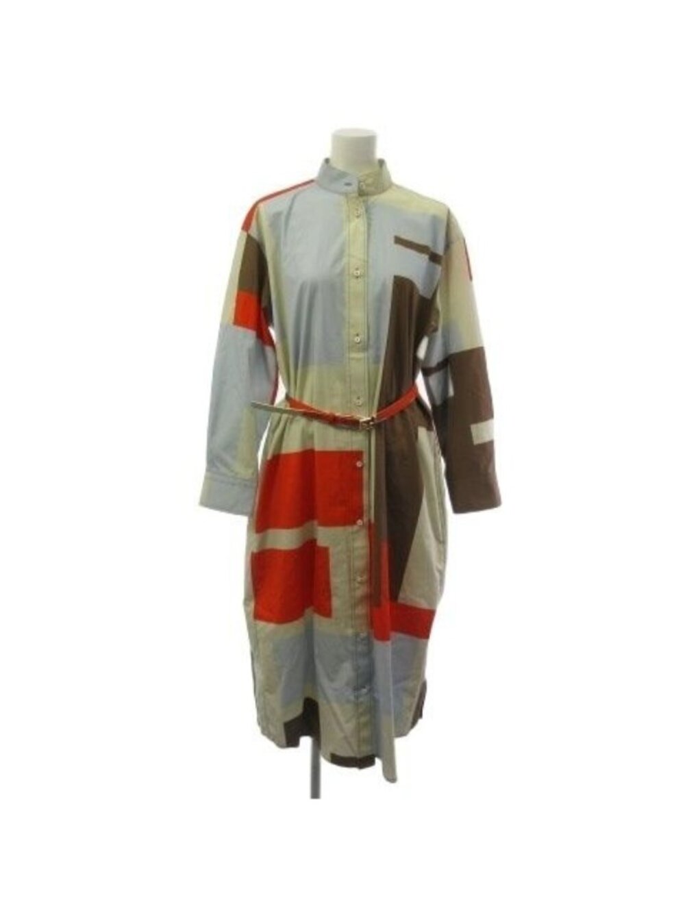Fendi Multicolor Puzzle Print Poplin Dress Belted Long Beige 40